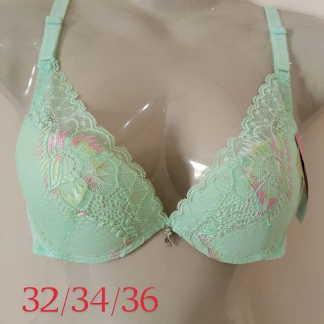 Light Green Embroided Push Up Bra
