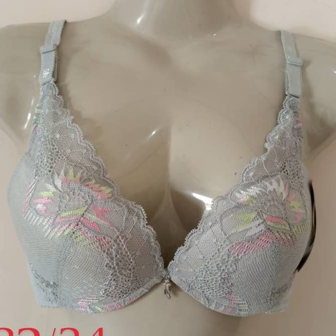Grey Push Up Embroidered Bra